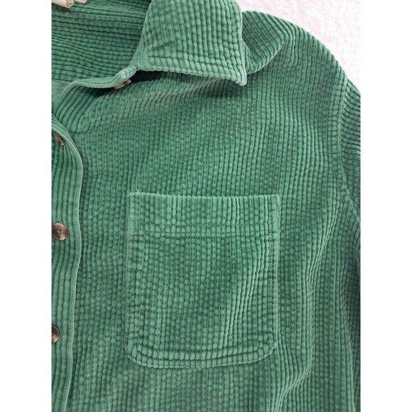 Vintage LL Bean Shacket Wide Whale Shirt Corduroy Green Button Up Women's Large - Picture 8 of 15